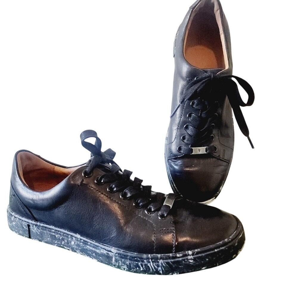 Frye Ivy Low Lace‎ Black Leather Sneakers Marbled Sole 3471301-BLK Womens 8.5M